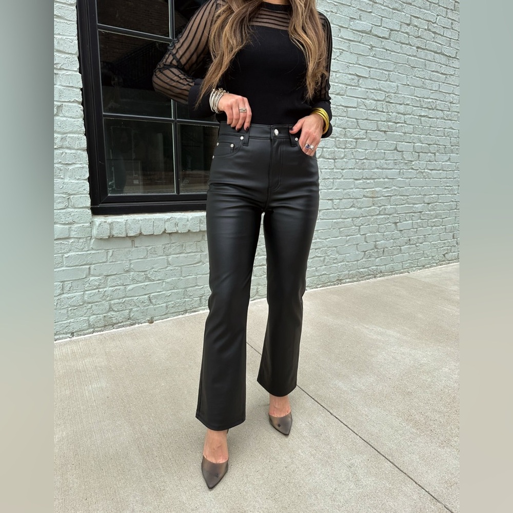 DAZE DENIM Shy Girl Black Vegan Leather High-Rise Cropped Flare Pants. 31. NWT